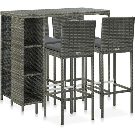 5 Piece Garden Bar Set with Cushions Poly Rattan Grey vidaXL