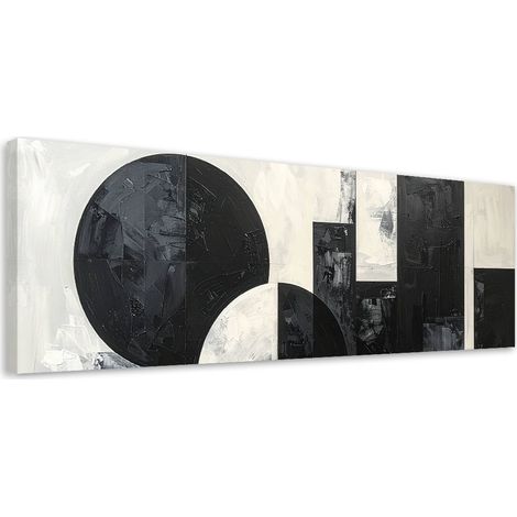 Quadro su tela, Composizione astratta cerchi forme bianco nero, 90x30 (1/5)