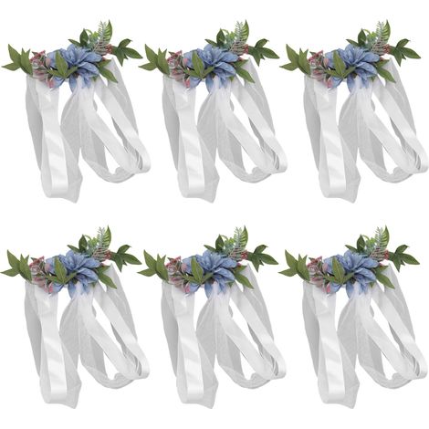 6 künstliche Blumen für Stuhllehnen im nordischen Stil zur Dekoration von Trauungszeremonien und Festen (Blau) (1/2)