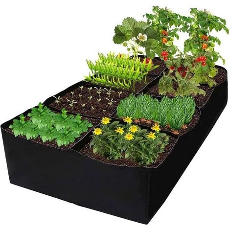 Sacs de culture 486L en géotextile non tissé noir, 8 plis, pour tomates, poivrons, carottes, légumes, bulbes, pommes de terre et autres plantes. (1/5)