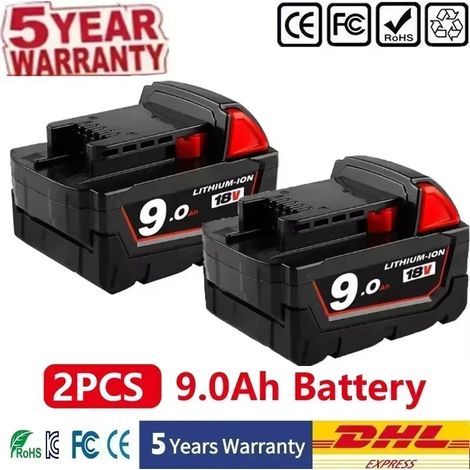 2x 18V 9, 0Ah Ersatzakku mit Ladegerat kompatibel mit Milwaukee M18 (1/5)