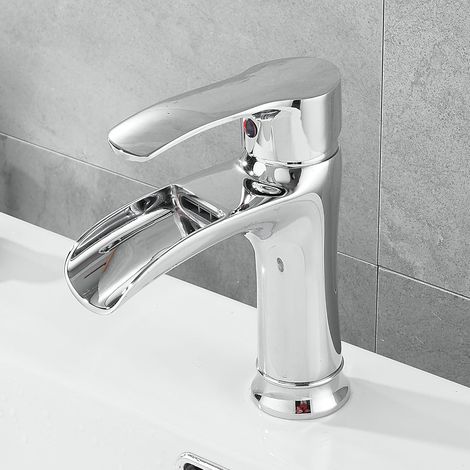 Robinets de salle de bain chromés, robinets de lavabo à effet cascade, robinets de lavabo (1/5)