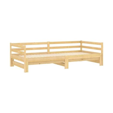 Lit coulissant 2x(90 × 200)cm en pin massif, pin massif durable, meuble de chambre, design contemporain, montage facile (1/5)