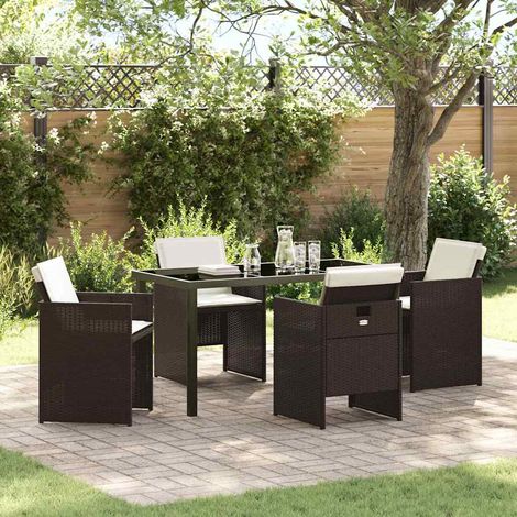 Garden Dining Set with Cushion Folding 5 pcs Brown Poly rattan vidaXL