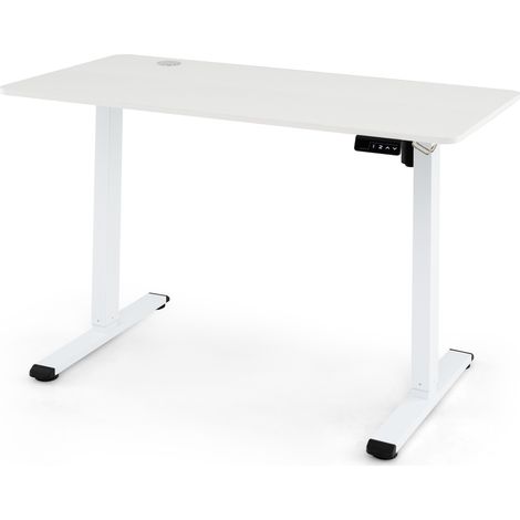 Bureau assis-debout électrique réglable en hauteur 73-118 cm, écran LED, 2 mémoires, crochet casque, blanc (1/2)