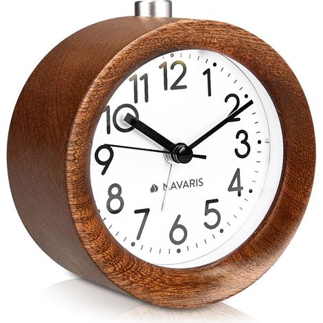 Réveil Analogique - Bois Naturel Brun Clair - Cadran Rétro avec Voyant Lumineux et Fonction Snooze - Silencieux - 1 Pièce (1/5)
