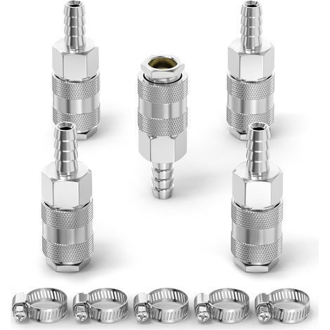 5 pièces accouplement d’air industriel mâle canne de tuyau de 10MM, fer nickel plating débit de raccord rapide air pneumatique compresseur raccords de tuyau (1/5)
