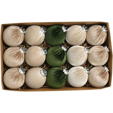 15 pièces Boules de Noël (vert/bleu), Boules de Velours de 3,15 Pouces dans Une boîte Cadeau Boules de Noël décoratives floquées avec Anneau de Suspension pour décorations de Noël Cadeau Boules de Noë (1/5)
