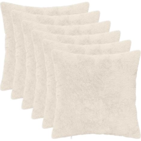 Filiyano-Lot de 6 housses de coussin HEERLEN blanches 50 x 50 cm en fausse fourrure de lapin (1/5)