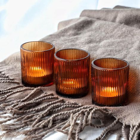 Photophore Verre à Réchaud Vintage Striés Set de 12 (1/5)