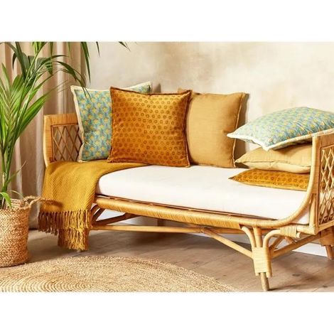 Cuscino decorativo in velluto stampato con motivo sole 45x45 cm giallo Rapis (1/3)