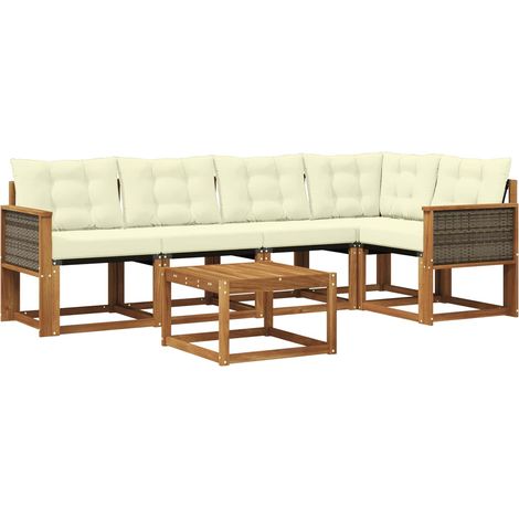 Outdoor Sofa Set with Cushion 6 pcs Natural and Cream vidaXL