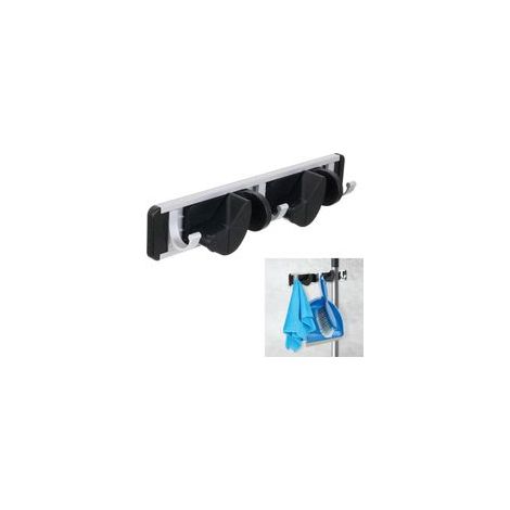 Porte-balais mural multifonction en aluminium et plastique, avec 2 crochets et 3 patères – Rangement et organisation pour garage et cuisine– (1/5)