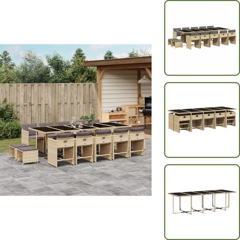 Cuscini per sedie - vidaXL Set Pranzo da Giardino 15 pz con Cuscini Beige Misto Polyrattan - Cuscini per sgabelli