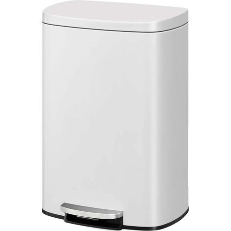 Poubelle de cuisine, acier inoxydable, couvercle à fermeture douce, Blanc (1/2)