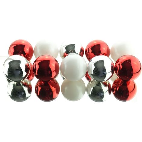 Bruchfeste Weihnachtskugeln Rot Weiß Silber Ø 6 cm aus Kunststoff - 10er Set (1/2)