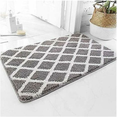 Tapis de Salle de Bain en Microfibre Extra Doux Antidérapant Et Absorbant l'eau Lavable en Machine Tapis en Peluche épais pour Douche (Gris, 50x80cm) (1/5)