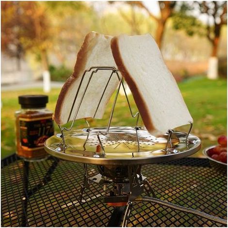 Grille-pain de Camping Pliable en Acier Inoxydable, 4 Tranches, Compatible Réchaud à Gaz, pour Cuisson Extérieure, Randonnée et Barbecue (1/5)