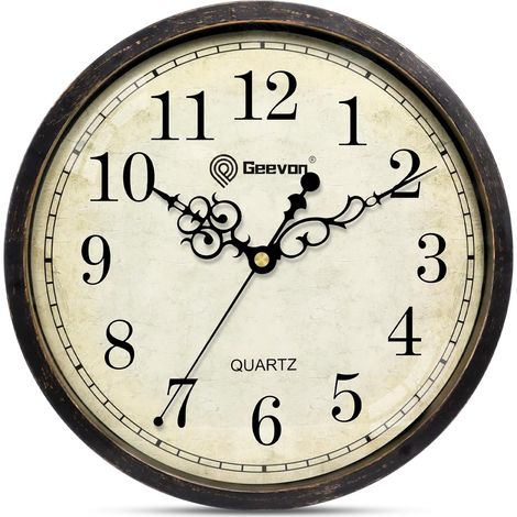 Horloge Murale silencieuse, Horloge Murale analogique à Quartz décorative à Piles pour Chambre à Coucher, Salon, Cuisine, Bureau (Marron foncé, 25 cm) (1/5)