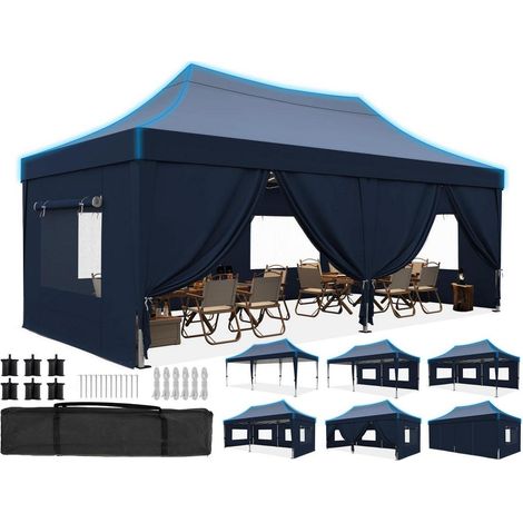 Faltpavillon 3x6m wasserdicht mit Seitenwänden, UV-Schutz, Stahlrahmen, blau (1/5)