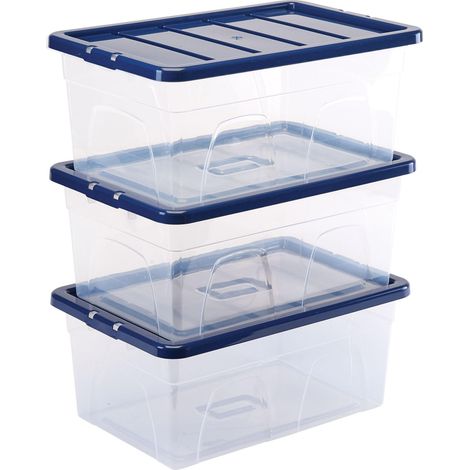 Boîte de rangement en plastique pack de 3, sans BPA et couvercles 100% recyclés, emboîtable et empilable, couvercle anti-poussière, 25x38x56cm, idéal pour la maison et le bureau (1/5)