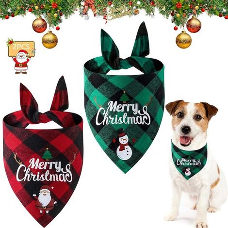 Bandana de Noël pour chien et chat – Foulard triangulaire réglable – Pour petits, moyens et grands chiens – Accessoire de fête – Rouge et vert (1/5)