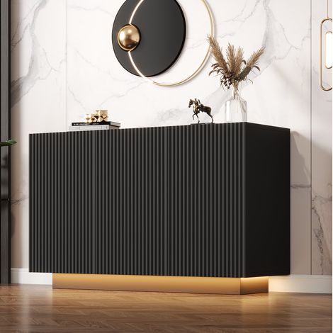 Credenza 120x40x75 cm nera in pannelli di legno con illuminazione LED FloraGrace (1/5)