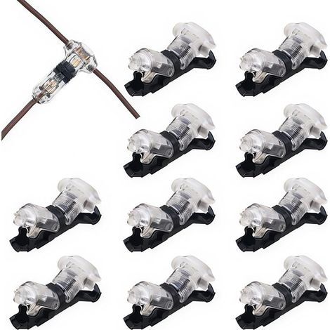 10 pièces Connecteur en T 1 broches pour fil electrique 20/22 AWG Voiture Étanche Connecteur Électrique - sans soudure en fils câble Voiture LED éclairage connecteur etanche Cosses et kits (1/5)