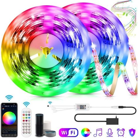 Ruban LED RGB 5050 3x5m=15m Contrôle par Musique, IP65 Étanche pour Armoire TV Ambiance, Contrôle par APP Télécommande Auto-adhésif Guirlande Lumineuse (1/5)