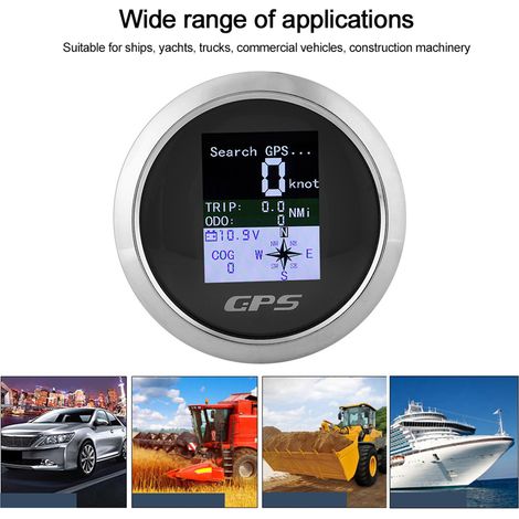 Compteur GPS 85mm étanche pour voiture et bateau, cadran noir digital en acier inoxydable
