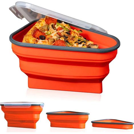 Boîte à pizza réutilisable avec 5 plateaux de service compatibles micro-ondes, en silicone alimentaire, pour parts de pizza. (1/5)