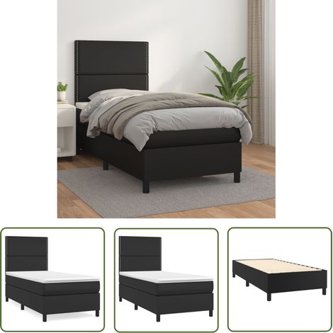 Lit adulte Contemporain Lit à sommier à sommier tapissier avec matelas Noir 100x200 cm Similicuir 43629 (1/5)