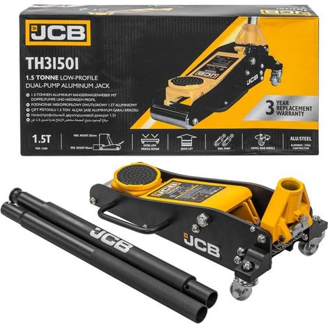 Gato hidráulico JCB con revestimiento de goma, 1,5 t min/altura máxima 85/355 mm