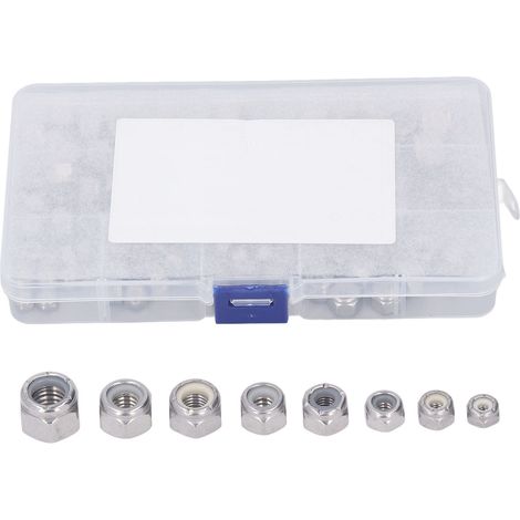 Kit d'assortiment de 80 écrous hexagonaux autobloquants en acier inoxydable 304 avec insert en nylon - 8 spécifications (1/5)