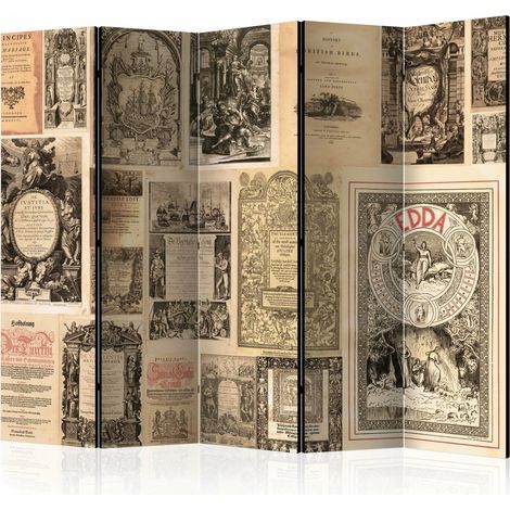 Paravent Design Livres Anciens II : Élégance Vintage - Rouge et Noir et blanc (1/5)