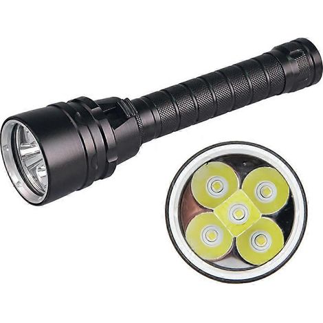 Lampe torche de plongée LED professionnelle, étanche, puissante et ultra-lumineuse, en alliage d'aluminium, pour plongeurs et autres activités de plein air. (1/5)