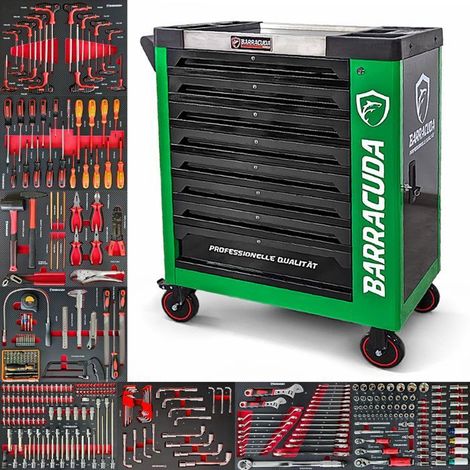 Servante da lavoro - BARRACUDA TOOLS Rock PRO+ - 8 cassetti 336 attrezzi - Verde