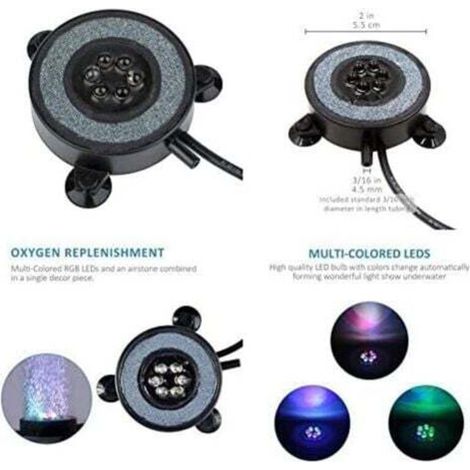 Lampe à bulles submersible pour aquarium, lumière à bulles d'air à changement de couleur automatique, 6 LED, décoration lumineuse colorée avec bulles d'air (5,5 cm, 1,2 W) (1/3)