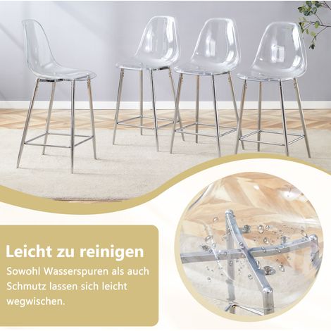 MEUBLIV Transparenter Barhocker, 2er-Set, silbernes Gestell, mit Fußstütze (1/5)