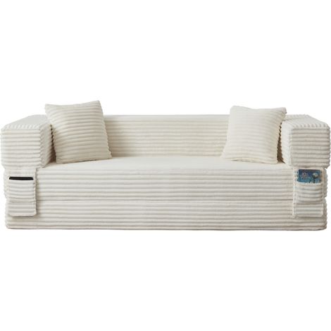 Sofá cama convertible de 3 plazas en pana blanca, relleno de espuma, MODENUIT (1/5)