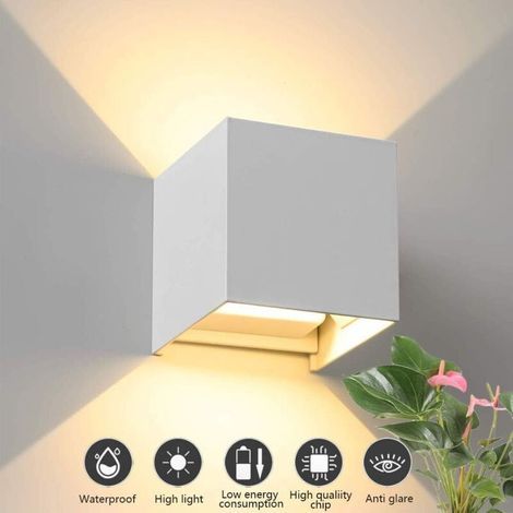 Applique Murale LED Interieur Exterieur 12W Moderne Aluminium luminaires avec Design d'angle de Poutre Réglable Lampe Murale Blanc Chaud Luminaire Mural étanche - Blanc (1/5)