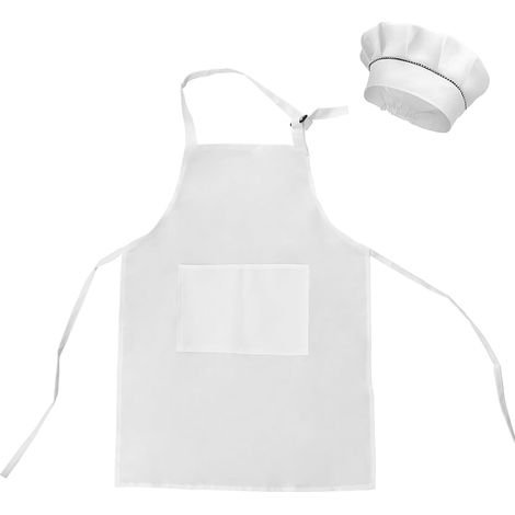 Tablier + toque chef réglables taille L – blanc, 2 poches, usage cuisine/pâtisserie/manuels – 7 à 13 ans (1/5)