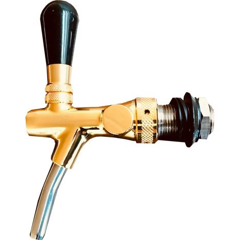 Rubinetto birra, rubinetto spillatore birra - autochiusura, placcato oro, lunghezza filettatura: 55 mm