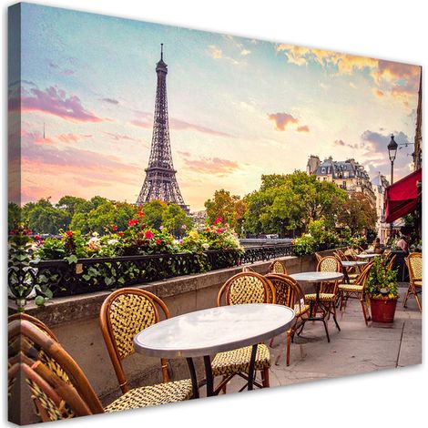 Bild auf Leinwand Paris Cafés mit Blick auf den Eiffelturm 45x30 (1/5)