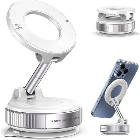 (Weiß) Magnetische Handyhalterung – EFCONNECTION – 360° drehbar – Verstellbarer Saugnapf – Kompatibel mit iPhone 12+ (1/5)
