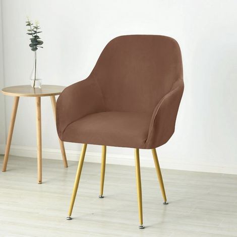 Housse de chaise de salle à manger en velours marron foncé  Disponible à l'unité, par lot de 4, 6 ou 8 (remise sur volume)  Velours doux  Housse de chaise  Housses  Extensible, amovible, lavable et ré (1/5)