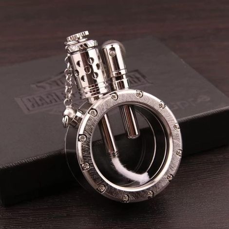 Briquet à Essence en cuivre Pur à la Main Quartz Visible Transparent réservoir d'huile Briquet Portable Rond Vintage Antique Collection Cadeau pour Les Hommes (Couleur: Argent) (1/5)