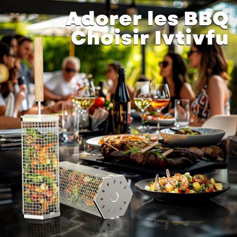 Panier à barbecue à roulettes, en acier inoxydable 304, accessoires pour griller les légumes, équipement de barbecue de camping (1/4)