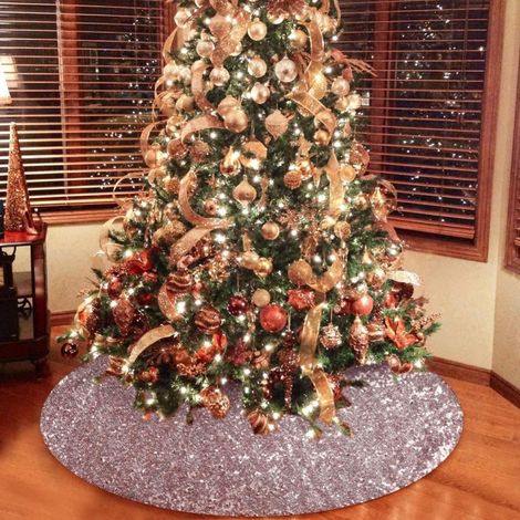 Jupe Pour Arbre De Noël - 122 Cm De Diamètre - Tissu - Or - Pour Décoration Intérieure De Fête (1/5)
