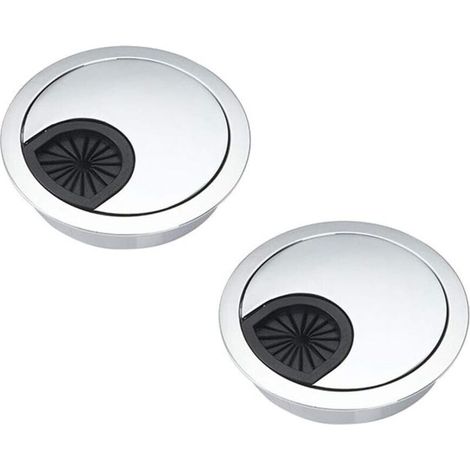 Lot de 2 cache-presse-câbles ronds encastrés en alliage de zinc, Ø60 mm, pour mobilier de bureau, table, bureau d'ordinateur, finition brossée. (1/5)